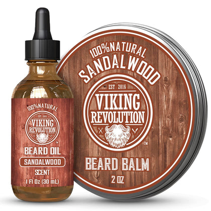 Viking Revolution Beard Balm and Oil Bundle front view with Sandalwood scent