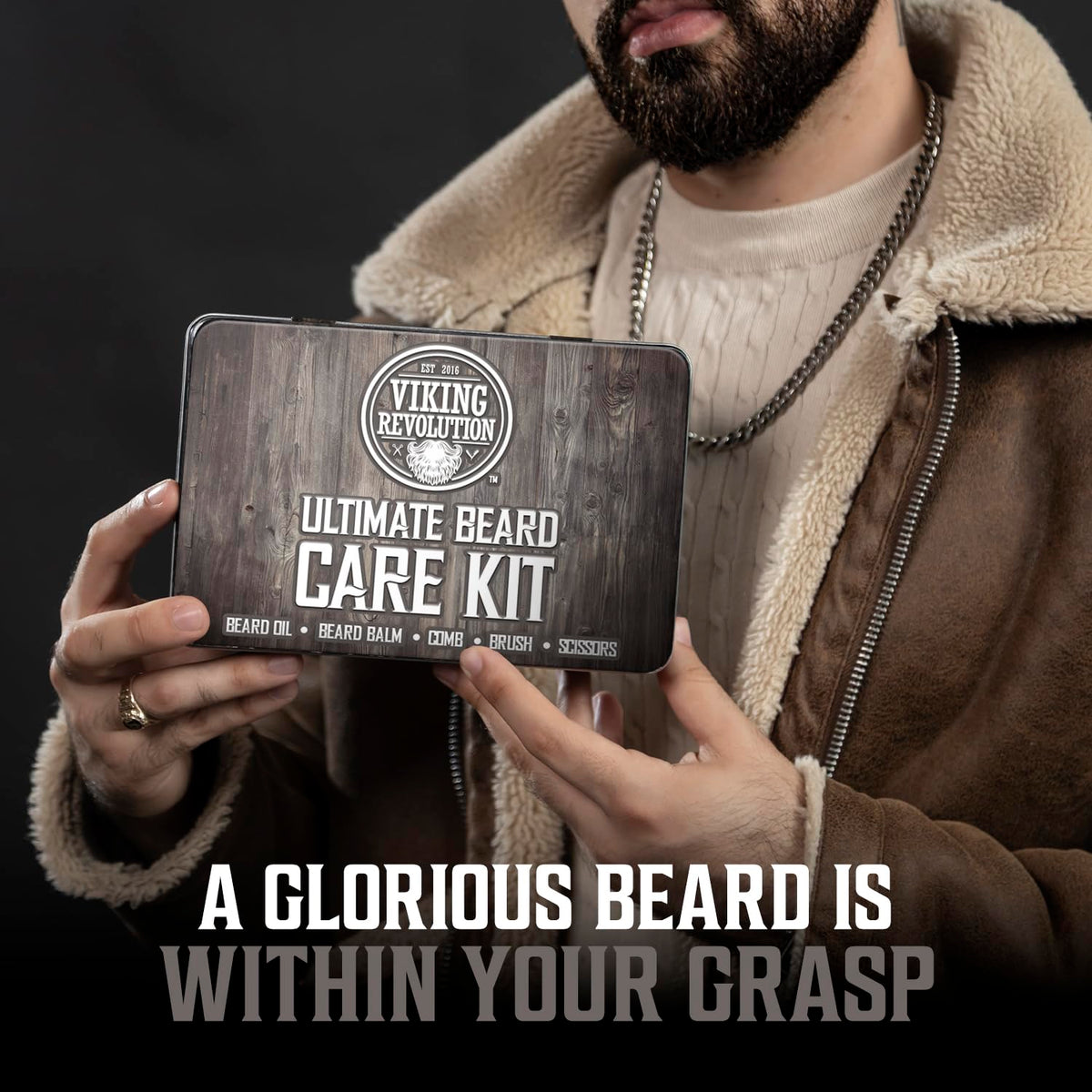 Viking Revolution Beard Kit in stylish metal tin