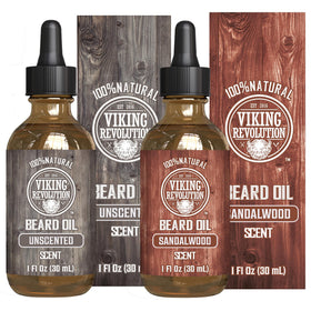 Viking Revolution Beard Oil 2 Pack front view with sandalwood and unscented labels