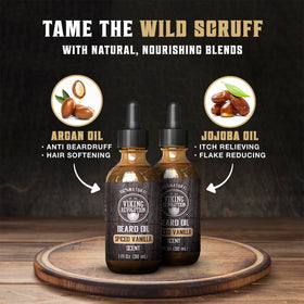 Viking Revolution Beard Oil Spiced Vanilla bottle with dropper