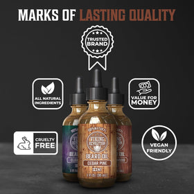 Viking Revolution Beard Oil Variety Set displayed on a wooden surface