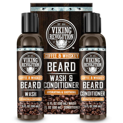 Viking Revolution Beard Wash & Conditioner Set front view with Coffee Whiskey scent