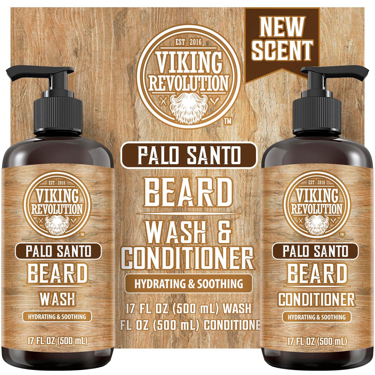 Viking Revolution Beard Wash & Conditioner Set front view with Palo Santo scent