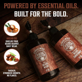 Viking Revolution Beard Wash & Conditioner Set on a wooden table