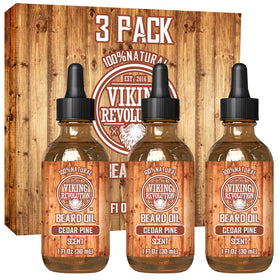 Viking Revolution Men's Beard Oil 3 Pack front view with Cedar and Pine scent