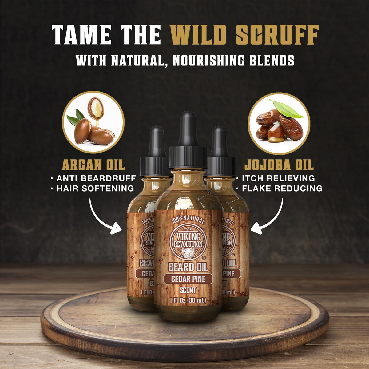 Viking Revolution Men's Beard Oil application on hand