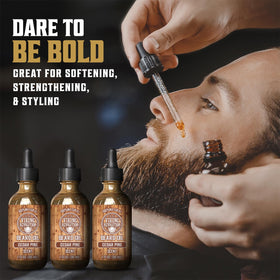 Viking Revolution Men's Beard Oil bottle close-up showing natural ingredients