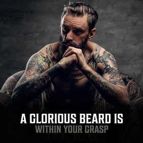 Viking Revolution Men's Beard Oil lifestyle scene with man grooming