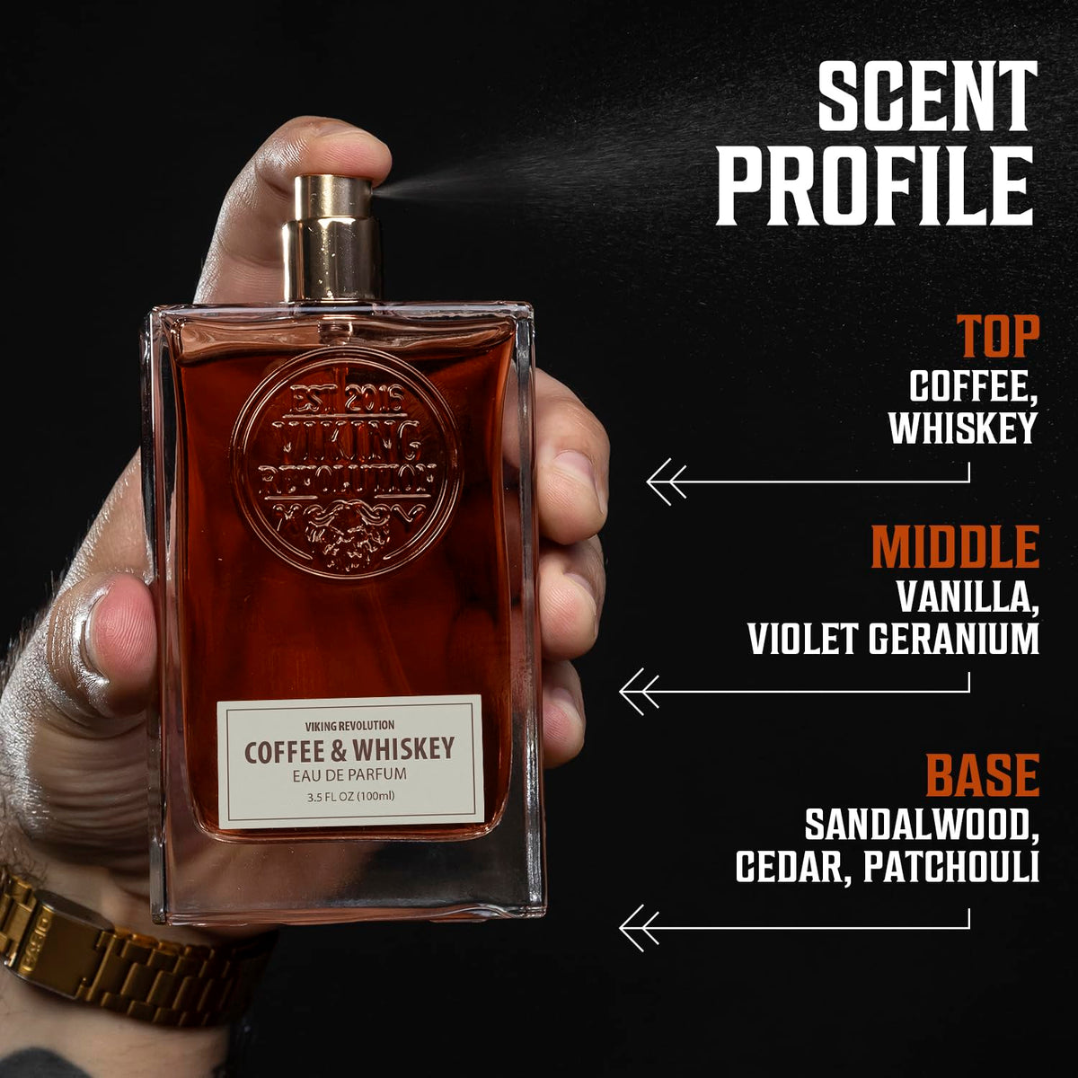 Viking Revolution Men's Cologne Coffee & Whiskey with coffee beans