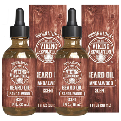 Viking Revolution Sandalwood Beard Oil front view with packaging