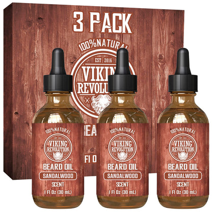 Viking Revolution Sandalwood Beard Oil front view with packaging