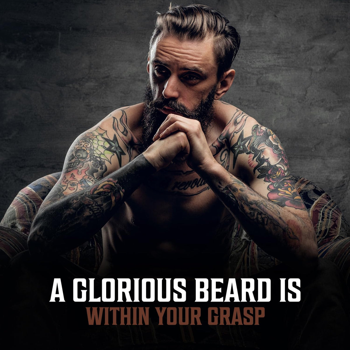 Viking Revolution Sandalwood Beard Oil lifestyle scene with grooming tools