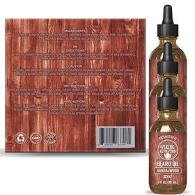 Viking Revolution Sandalwood Beard Oil on a wooden background