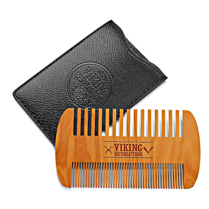 Viking Revolution Wooden Beard Comb front view with case