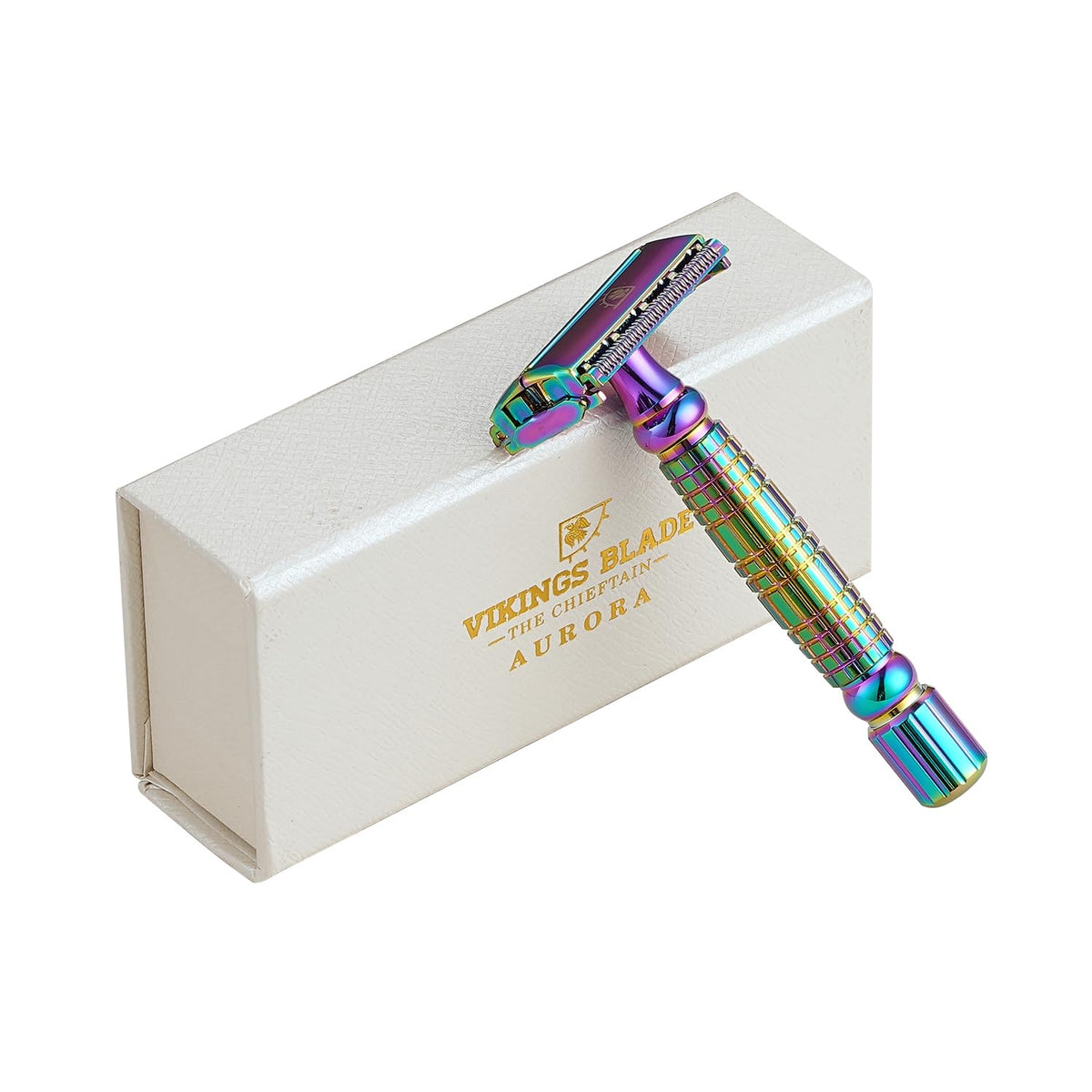 Vikings Blade safety razor with blades laid out