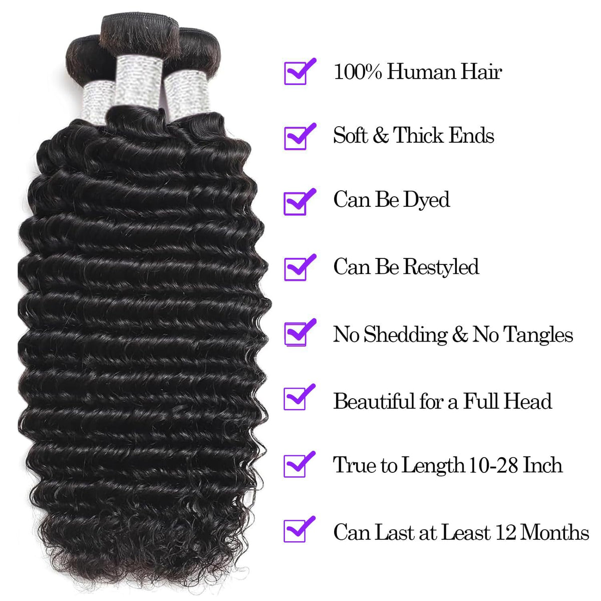 VIOLET 12A Human Hair Bundles deep wave side view