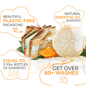 Viori Citrus Zest Shampoo Bar on a bathroom shelf