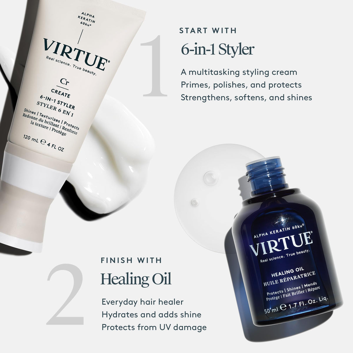 VIRTUE 6-in-1 Styling Cream application on hair