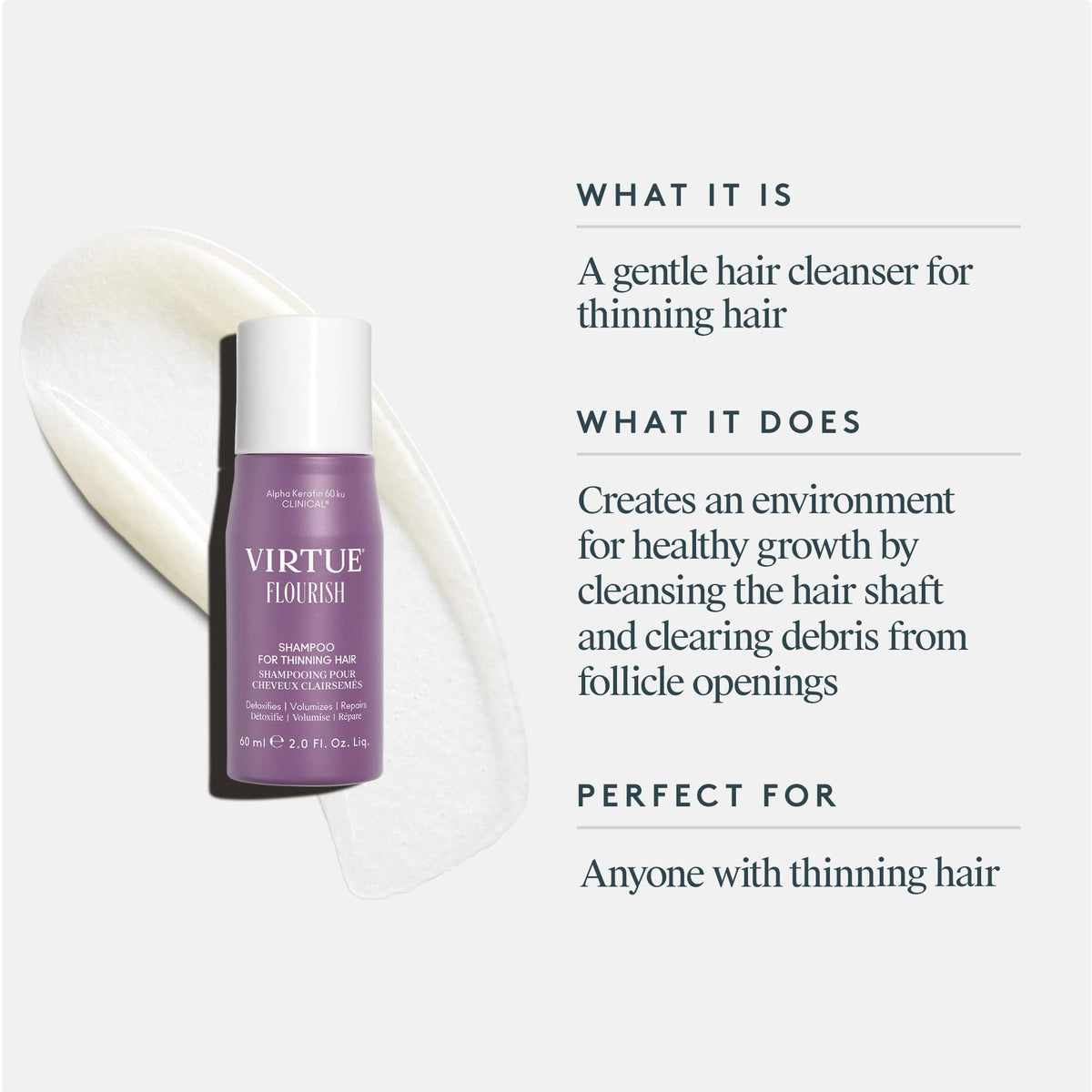 VIRTUE Flourish Hair Growth Shampoo 2 Fl Oz back view
