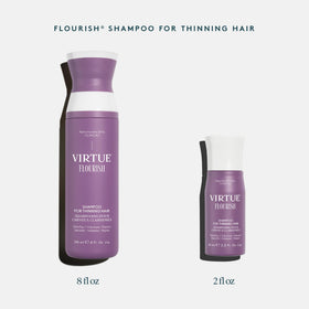VIRTUE Flourish Shampoo 300g in a bathroom setting