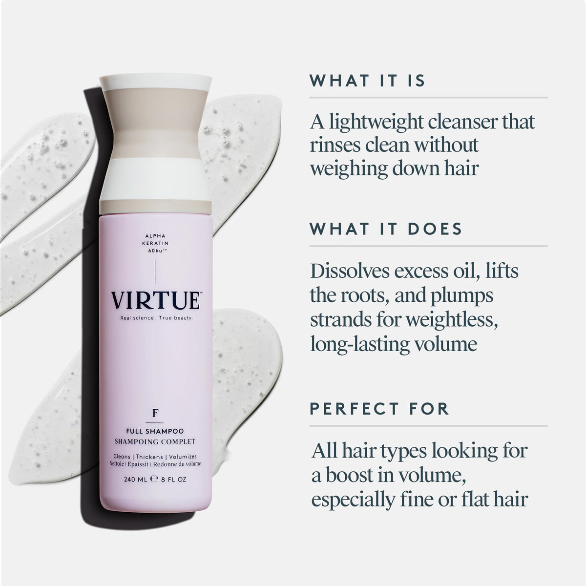 VIRTUE Full Shampoo bottle with label