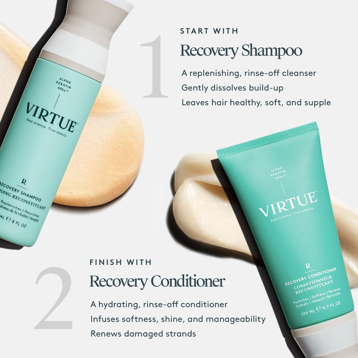 VIRTUE Recovery Shampoo 82g in a bathroom setting