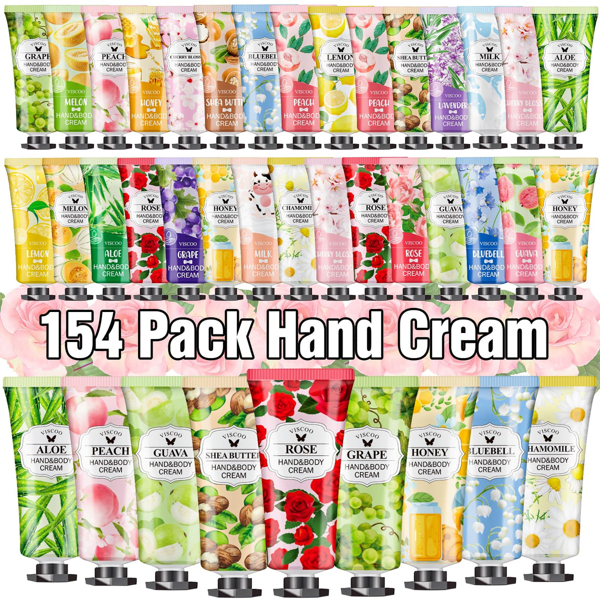 VISCOO 154 Pack Hand Cream Gift Set front view with assorted fragrances