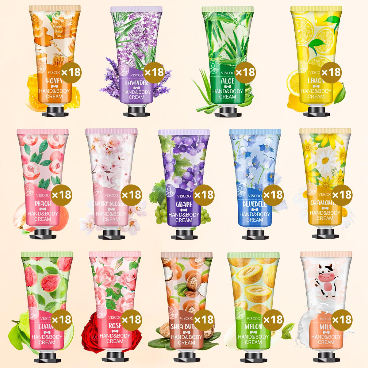 VISCOO hand cream set featuring 14 different fragrances