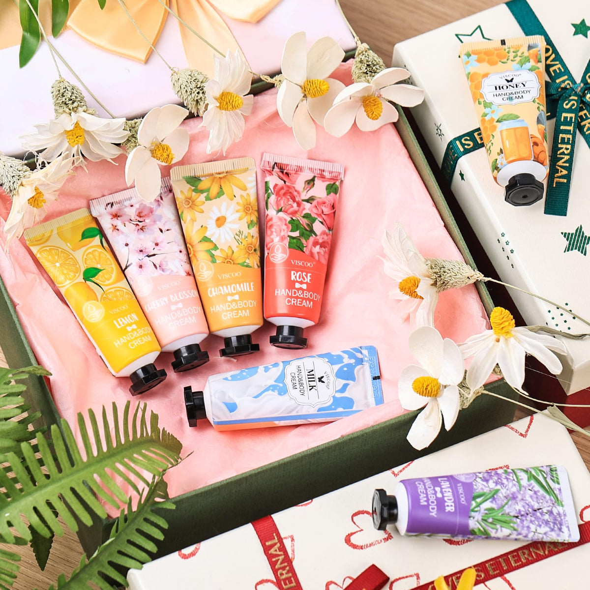 VISCOO hand cream tubes showcasing different fragrances