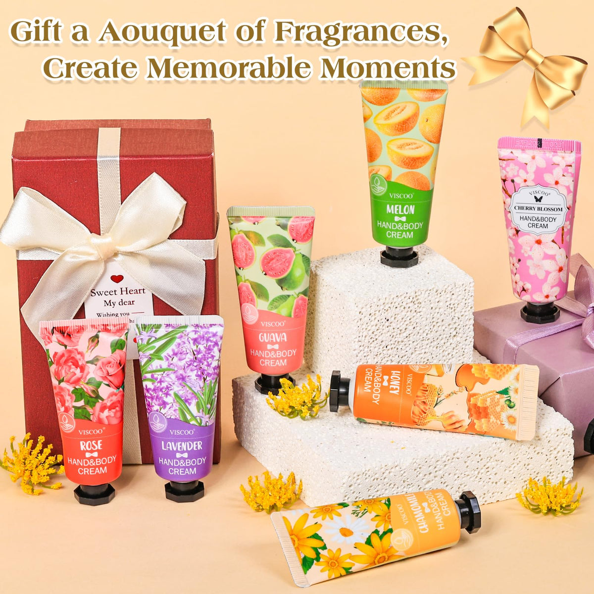 VISCOO travel-sized hand creams in a handbag