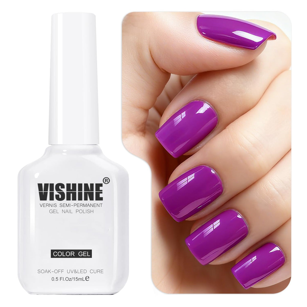 Vishine Gel Nail Polish 15ml purple shade front view