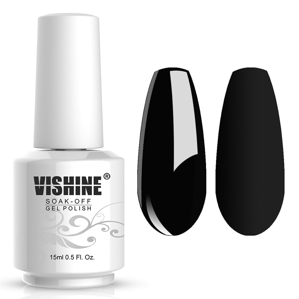 Vishine Gel Nail Polish Basic Black 1348 front view