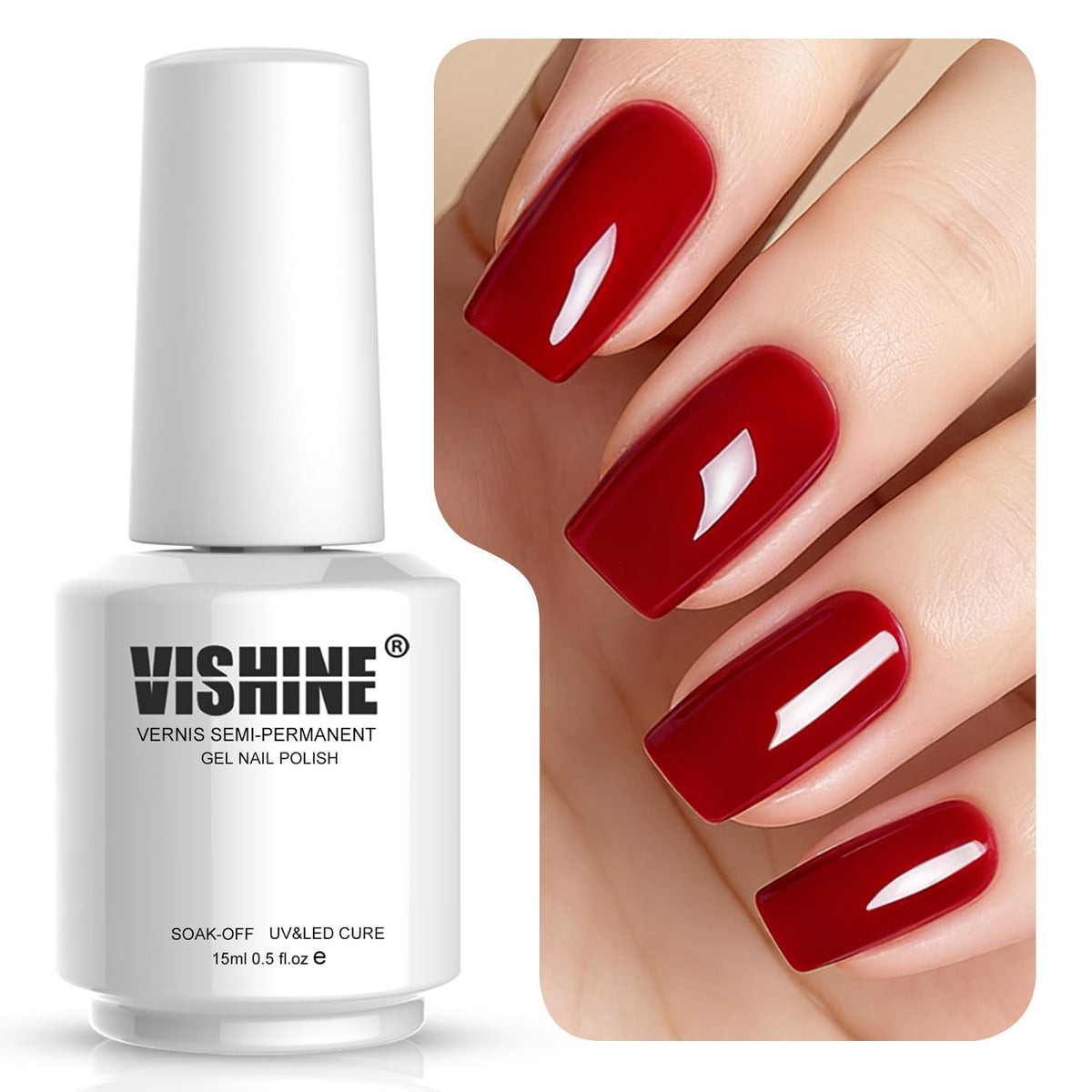 Vishine Gel Nail Polish Blood Red 15ml front view