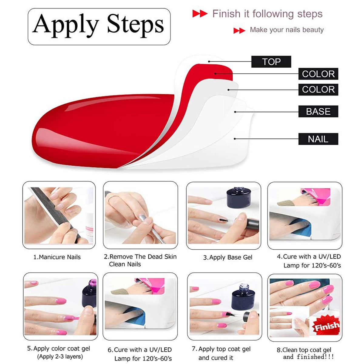 Vishine Hot Pink Nail Gel Polish with manicure tools