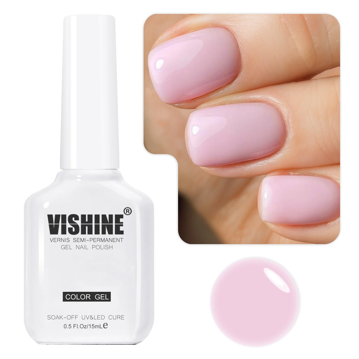 Vishine Jelly Crystal Pink Gel Nail Polish 15ml bottle side view