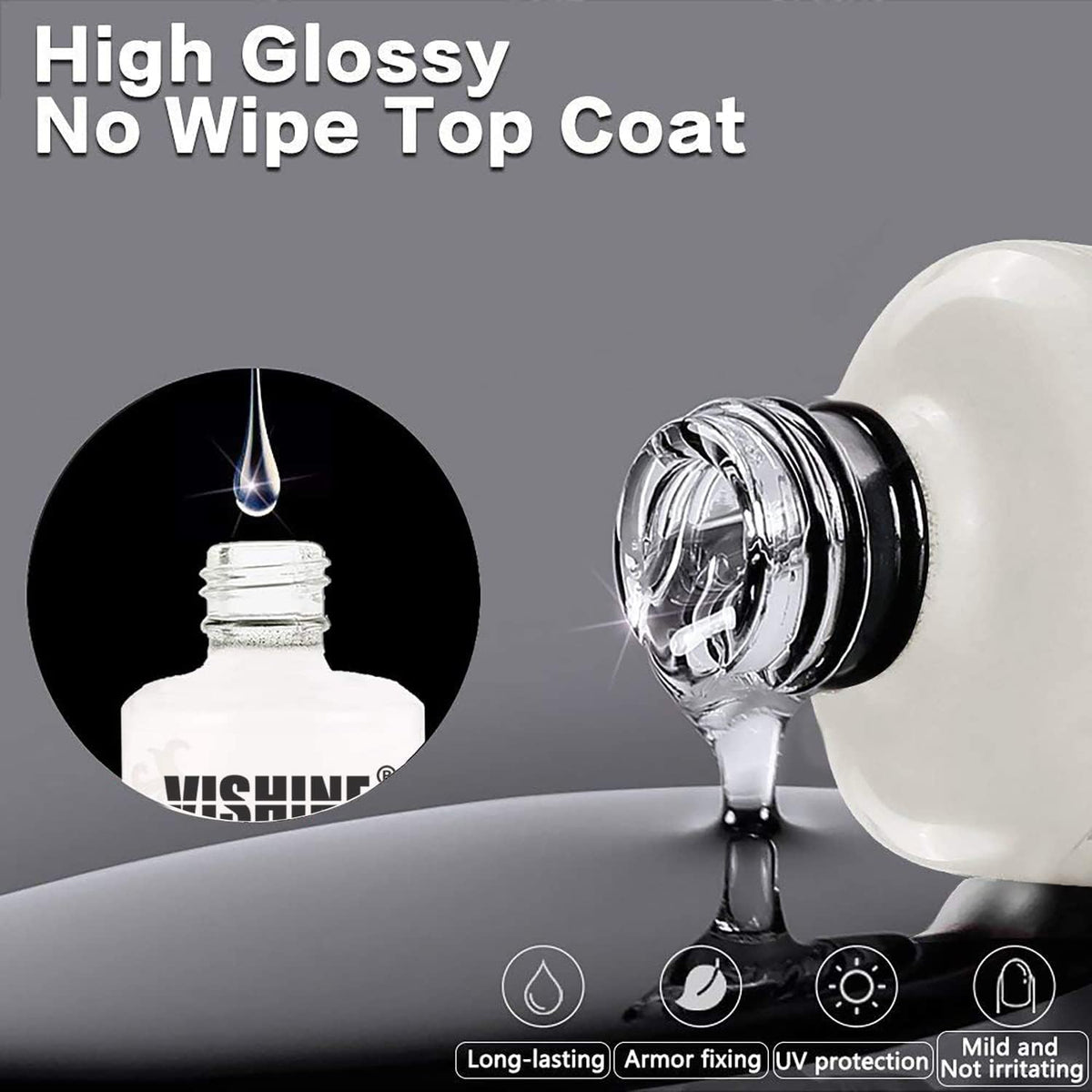 Vishine No Wipe Top Coat 15ml bottle side view