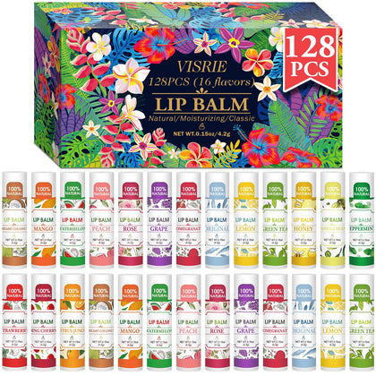 VISRIE 128 Pack Lip Balm variety with 16 flavours front view