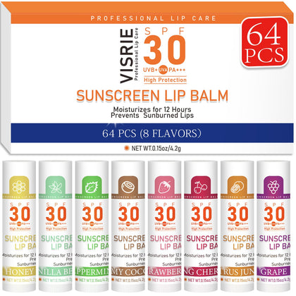 VISRIE SPF 30 Sunscreen Lip Balm 64 Pack assorted flavours