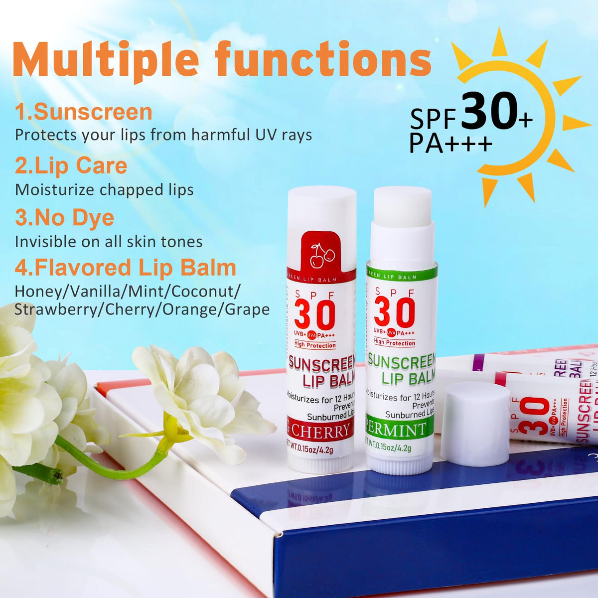 VISRIE SPF 30 Sunscreen Lip Balm in Strawberry flavour with packaging