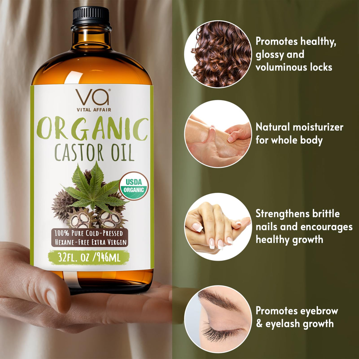VITAL AFFAIR Organic Castor Oil bottle with natural background