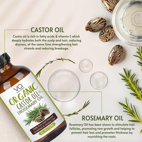 VITAL AFFAIR Organic Castor Oil with Rosemary Oil 8oz bottle on a wooden surface