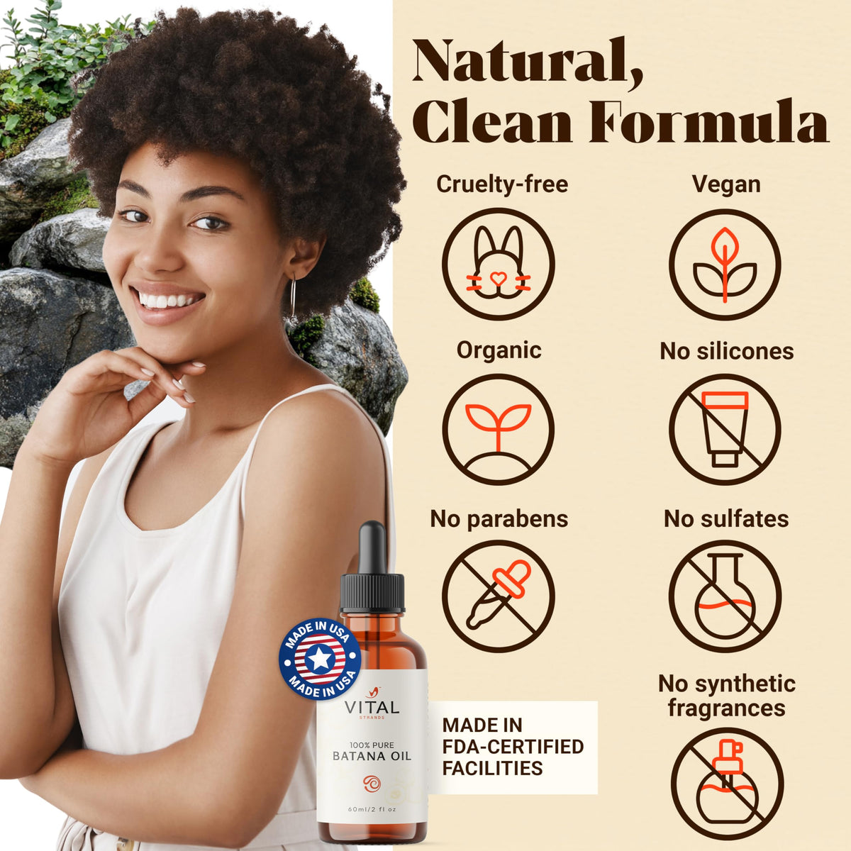 Vital Strands Batana Oil 60ml with natural background