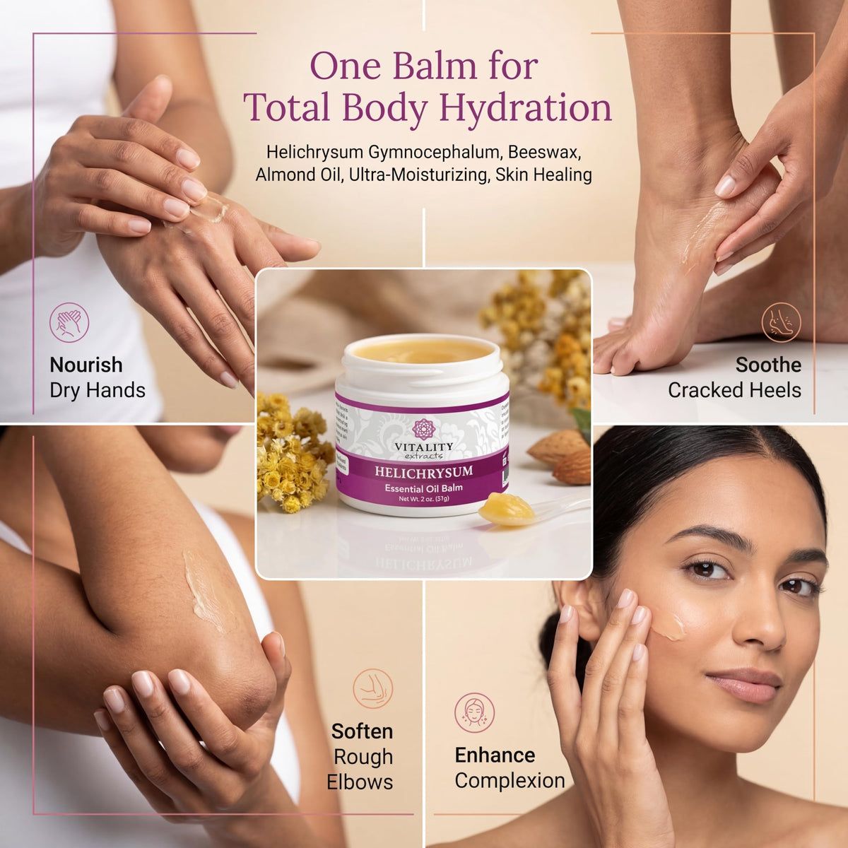 Vitality Helichrysum Balm application on skin