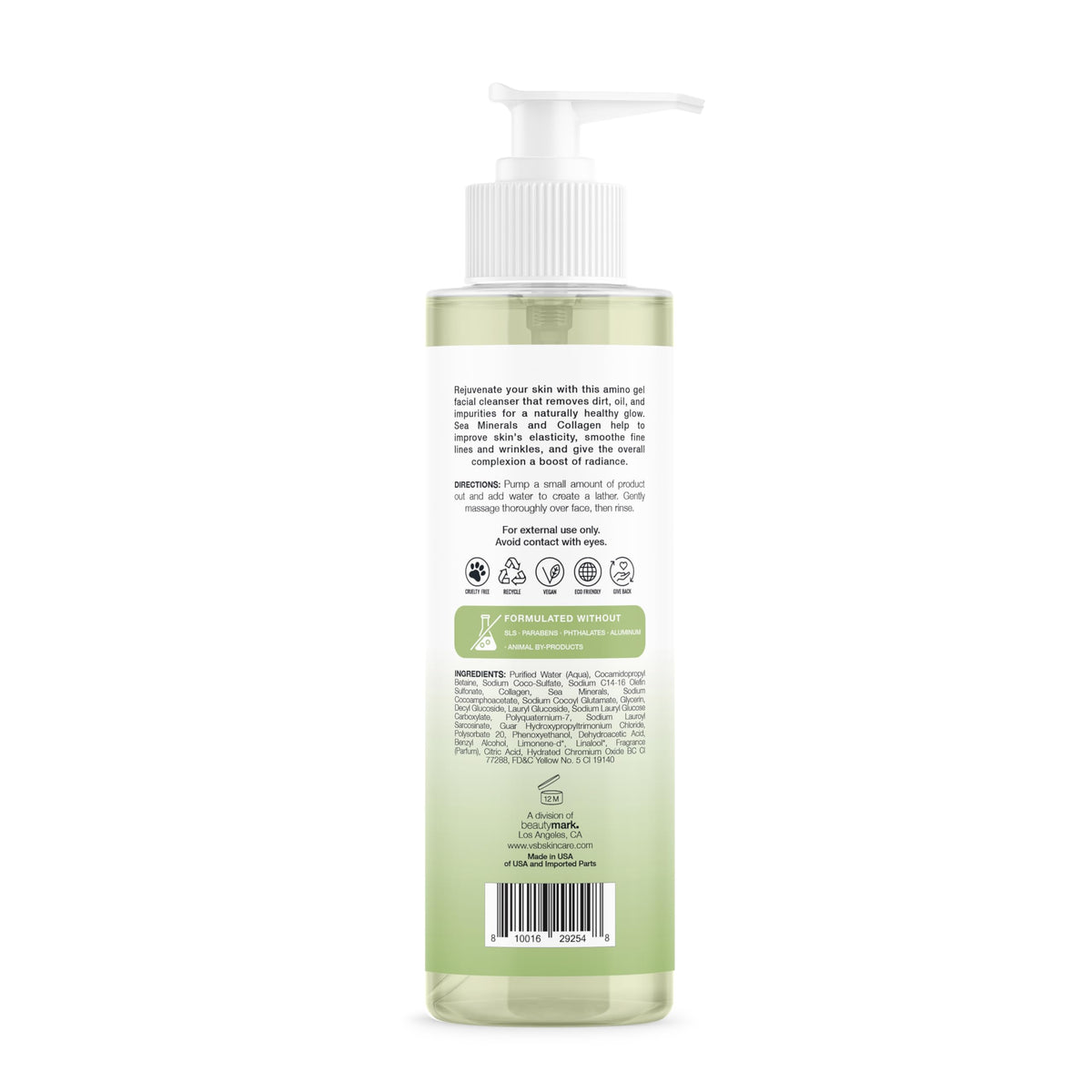VITAMINS AND SEA BEAUTY Amino Gel Facial Cleanser in a bathroom setting