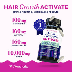 Vitauthority Hair Growth Supplement alongside a glass of water