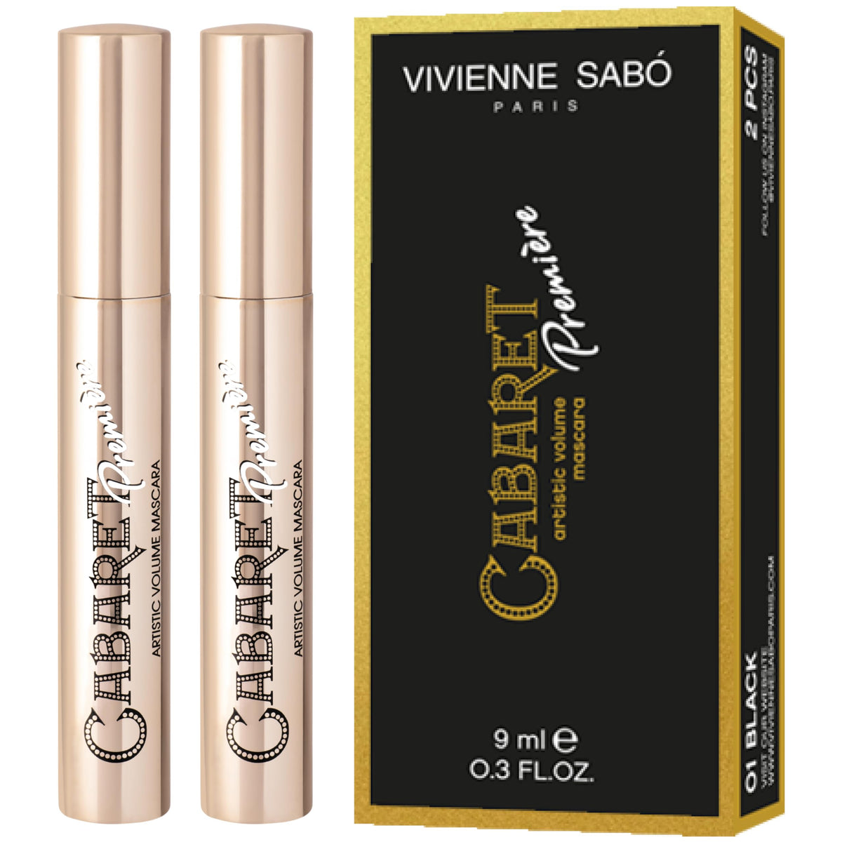 Vivienne Sabó Cabaret Premiere Black Mascara front view with packaging