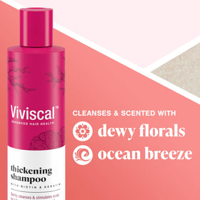 Viviscal Thickening Shampoo 8.45 Fl Oz on bathroom shelf