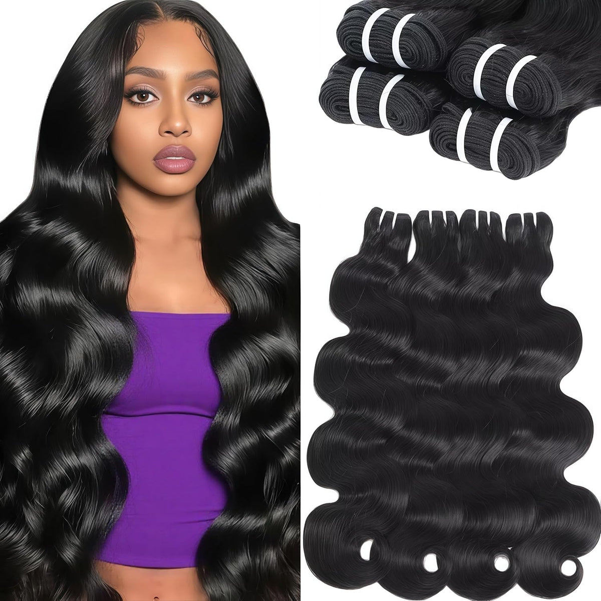 VKOFUN 12A Body Wave Human Hair Bundles 14 Inch front view