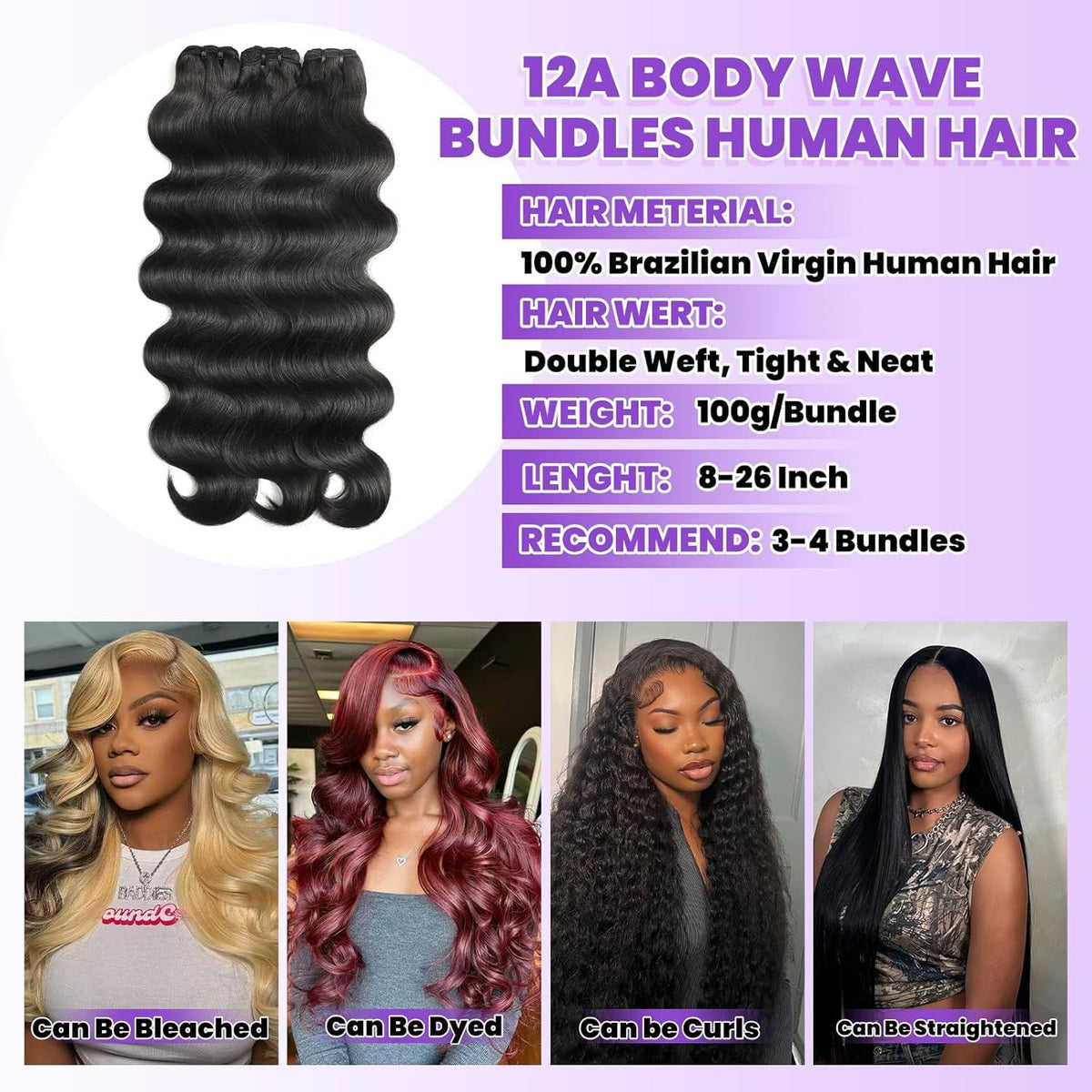 VKOFUN 12A Body Wave Human Hair Bundles 20 Inch packaging