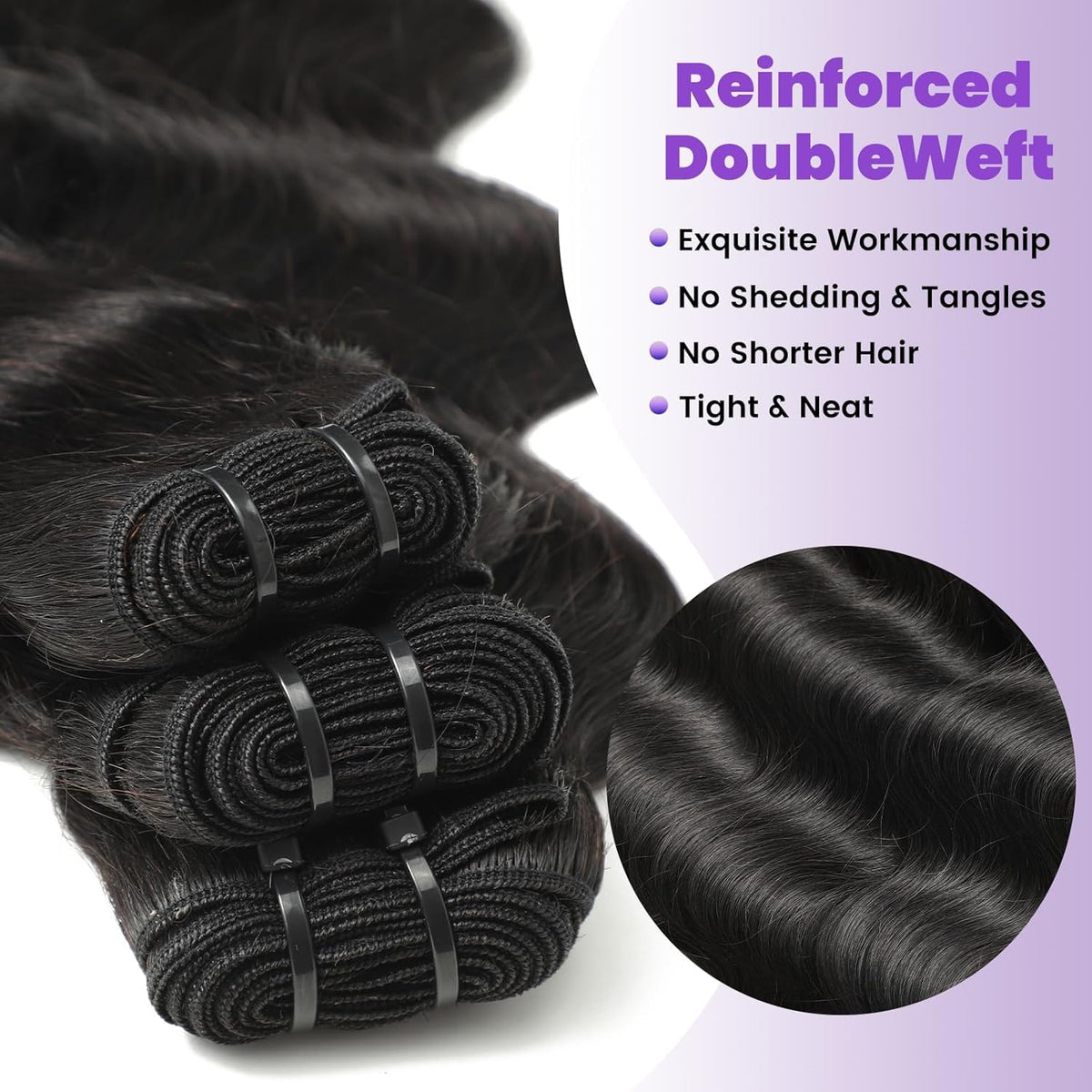 VKOFUN 12A Body Wave Human Hair Bundles displayed on a table